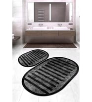 Dijital Baskılı Kaymaz Taban Yıkanabilir Oval 2'li Klozet Takımı Banyo Paspası NOKZ-SD-247 (Siyah)