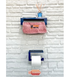 Metal Mavi 2'li Set 30cm Havlu Askılığı Ve Tuvalet Kağıdı Askılığı