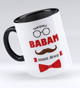 BK Gift Kişiye Özel Yakışıklı Babam Tasarımlı Siyah Kupa Bardak - Model 1