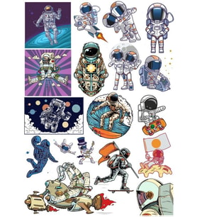 Retro Astronot Sticker Set 3 18 Parça Telefon, Tablet, Defter, Laptop Sticker
