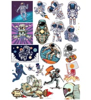 Retro Astronot Sticker Set 3 18 Parça Telefon, Tablet, Defter, Laptop Sticker
