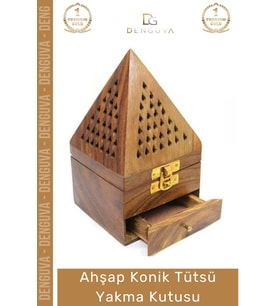 #TütsüKutusu Ahşap Piramit El Yapımı Çekmeceli Dekoratif Tasarım Hediyelik Konik Tütsü Yakma Kutusu
