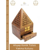 #TütsüKutusu Ahşap Piramit El Yapımı Çekmeceli Dekoratif Tasarım Hediyelik Konik Tütsü Yakma Kutusu