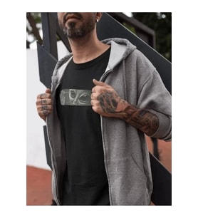 Unisex Bisiklet Yaka Baskılı Oversize T-Shirt - Siyah
