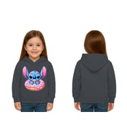 Unisex Stitch Baskılı Çocuk Swaetshirt Baskılı Kapüşonlu 3 İplik Şardonlu (Füme)