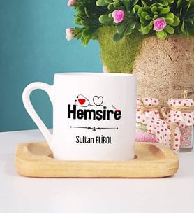 Hemşire Türk Kahvesi Fincanı Ahşap Altlıklı