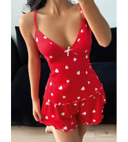Mulvxbrf Brf02 Kadın Kalp Desenli Şortlu Pijama Takımı Rahat Ve Şık Ev Giyim Seti (Mulvix)