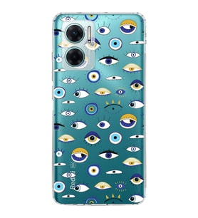 PrintiFy Xiaomi Redmi Note 11E ile Uyumlu Nazar Boncuğu 2  Kamera Korumalı Şeffaf Silikon Kılıf