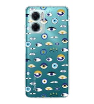 PrintiFy Xiaomi Redmi Note 11E ile Uyumlu Nazar Boncuğu 2  Kamera Korumalı Şeffaf Silikon Kılıf