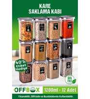 12 Adet 24 Parça 1,2 Litre Baharatlık Seti Kare Erzak Bakliyat Saklama Kabı 40 Adet Etiketli