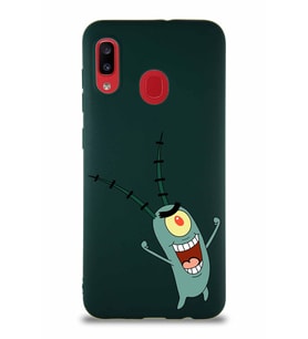 Samsung Galaxy A30 Soft Premier Kapak Plankton Tasarımlı Silikon Kılıf - Yeşil (Şeffaf)