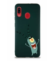 Samsung Galaxy A30 Soft Premier Kapak Plankton Tasarımlı Silikon Kılıf - Yeşil (Şeffaf)