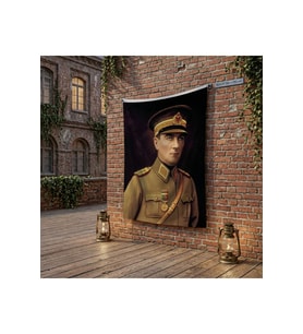 Atatürk Asker Ünüformasıyla poster Bayrak Raşel Kumaş 100x150 cm ATA52
