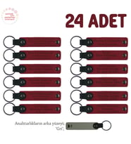 Arkadaşlar Arası Veda Günü Hatırası, 24'lü Set, Kişiye Özgü Yazılı Deri Anahtarlık, Kırmızı & Gri