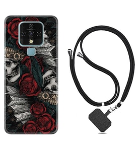 Tecno Camon 16 18P Pova Kılıf Boyun Askılı Silikon Skull Rose 1673