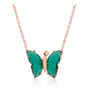 Yeşil Kelebek Model Rose Gold Kaplama Zirkon Taşlı Gümüş Kolye