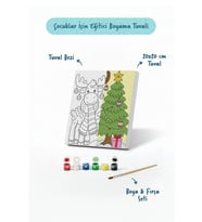 Yılbaşı Geyiği ve Çam Ağacı Temalı Çocuk Boyama Tuvali – Şövalesiz Eğitici Boyama Seti 20x20 cm