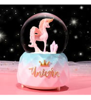 Unicorn Dönen Işıklı Müzikli Püskürtmeli Büyük Boy Kar Küresi (Mavi)
