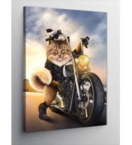 Kanvas Tablo Chopper Motor Süren Kedi