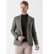 Koyu Haki Desenli Armürlü Mono Yaka Çift Yırtmaç 6 Drop Slim Fit Dar Kesim Klasik Ceket 1002235133