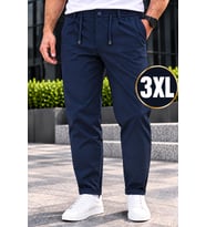 Erkek Battal Beden Esnek Diagonel Kumaş Kemerli Düğmeli Jogger Pantolon Büyük Beden Rahat Kesim Spor Şık Pantolon
