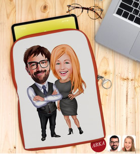 BK Gift Kişiye Özel Sevgililer Karikatürlü Taşınabilir Koruyucu Tablet Kılıfı & Organizer Çanta - Turuncu-100