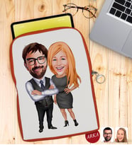 BK Gift Kişiye Özel Sevgililer Karikatürlü Taşınabilir Koruyucu Tablet Kılıfı & Organizer Çanta - Turuncu-100