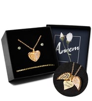 Anneler Gününe Özel Tasarım Kişiye Özel Zirkon Taşlı Gold Renk Açılır Kanatlı Kalp Melek Kolye & İkili Gold Küpe & Gold Bileklik