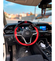 Vw Transporter T7 Dikme Direksiyon Kılıfı Parlak Siyah Kırmızı Detaylı Kırmızı Çift Yüzük ve Dikiş 2024-2026