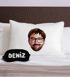 BK Gift Kişiye Özel Karikatürlü Pamuklu Yastık Kılıfı ve Göz Bandı Uyku Seti-1, Tasarım Ev Tekstili, Uyku Bandı, Ev Hediyesi