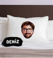 BK Gift Kişiye Özel Karikatürlü Pamuklu Yastık Kılıfı ve Göz Bandı Uyku Seti-1, Tasarım Ev Tekstili, Uyku Bandı, Ev Hediyesi