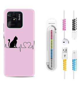 Xiaomi Redmi Note 7 8 9 Pro 10 2022 10 Pro 10S Kılıf Kablo Koruma Spiral Silikon Pink Cat Heart 1303