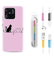 Xiaomi Redmi Note 7 8 9 Pro 10 2022 10 Pro 10S Kılıf Kablo Koruma Spiral Silikon Pink Cat Heart 1303