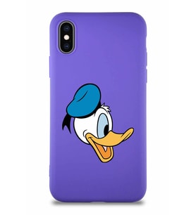 Apple iPhone XS Soft Premier Kapak Donald Duck-F Tasarımlı Silikon Kılıf - Mor (Şeffaf)