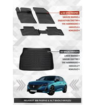 Sahler Peugeot 308 2022+ Uyumlu 4.5D Premium Havuzlu Oto Paspas ve Liner Marka 3D Bagaj Havuzu
