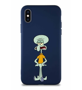Apple iPhone XS Soft Premier Kapak Squidward Dokunaç Tasarımlı Silikon Kılıf - Lacivert (Şeffaf)