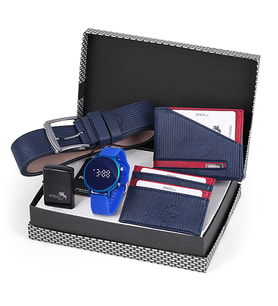 Polo Air Erkek Kol Saati Kemer Cüzdan Çakmak Kartlık Erkek Set Kombin Orjinal Kutusunda pl-0462E5 (Mavi)