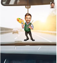 Kişiye Özel Karikatürlü Ressam Ahşap Araba Dikiz Ayna Süsü