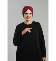Bordo Pratik Hazır Geçmeli Tesettür Bone Sandy Büzgülü Salaş 2119_16
