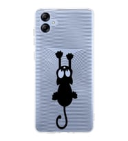 Samsung Galaxy A04e  Kapak Çizgi Kedi (Siyah) Tasarımlı Şeffaf Kılıf