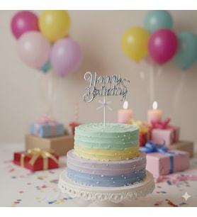 Happy Birthday – Pasta Süsü Krom Yazı Kürdanlı Gümüş Dekoratif Pasta Üstü