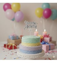 Happy Birthday – Pasta Süsü Krom Yazı Kürdanlı Gümüş Dekoratif Pasta Üstü