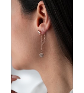 925 Ayar Gümüş Rose Kaplama 5 Mm Tektaş Sallantılı Zincir Kalp Model Küpe