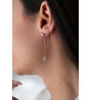 925 Ayar Gümüş Rose Kaplama 5 Mm Tektaş Sallantılı Zincir Kalp Model Küpe