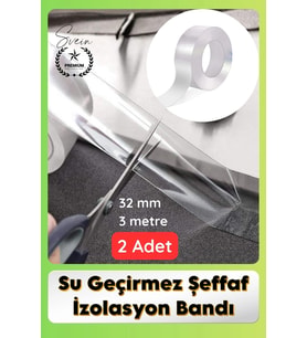 #SızdırmazBant 2 Adet Su Geçirmez Şeffaf İzolasyon Bandı Tezgah Lavabo Kenar Tamir Güçlü 38mm x 3m