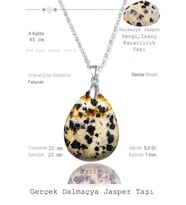 Sertifikalı Damla Model Dalmaçya Bıldırcın Jasper Taşı Kolye (Gümüş Aparatlı) (Çok Renkli)