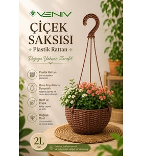 Tabaklı Askılı Rattan Makrome Saksı 2 Litre