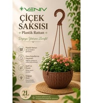 Tabaklı Askılı Rattan Makrome Saksı 2 Litre