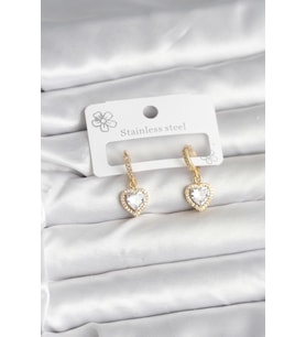 Pirinç Gold Renk Zirkon Taşlı Kalp Model Kadın Küpe 5886 - HPSBYI3536-5640