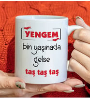 BK Gift Yengem Bin Yaşınada Gelse Taş Tasarımlı Beyaz Kupa Bardak, Doğum Günü Hediyesi